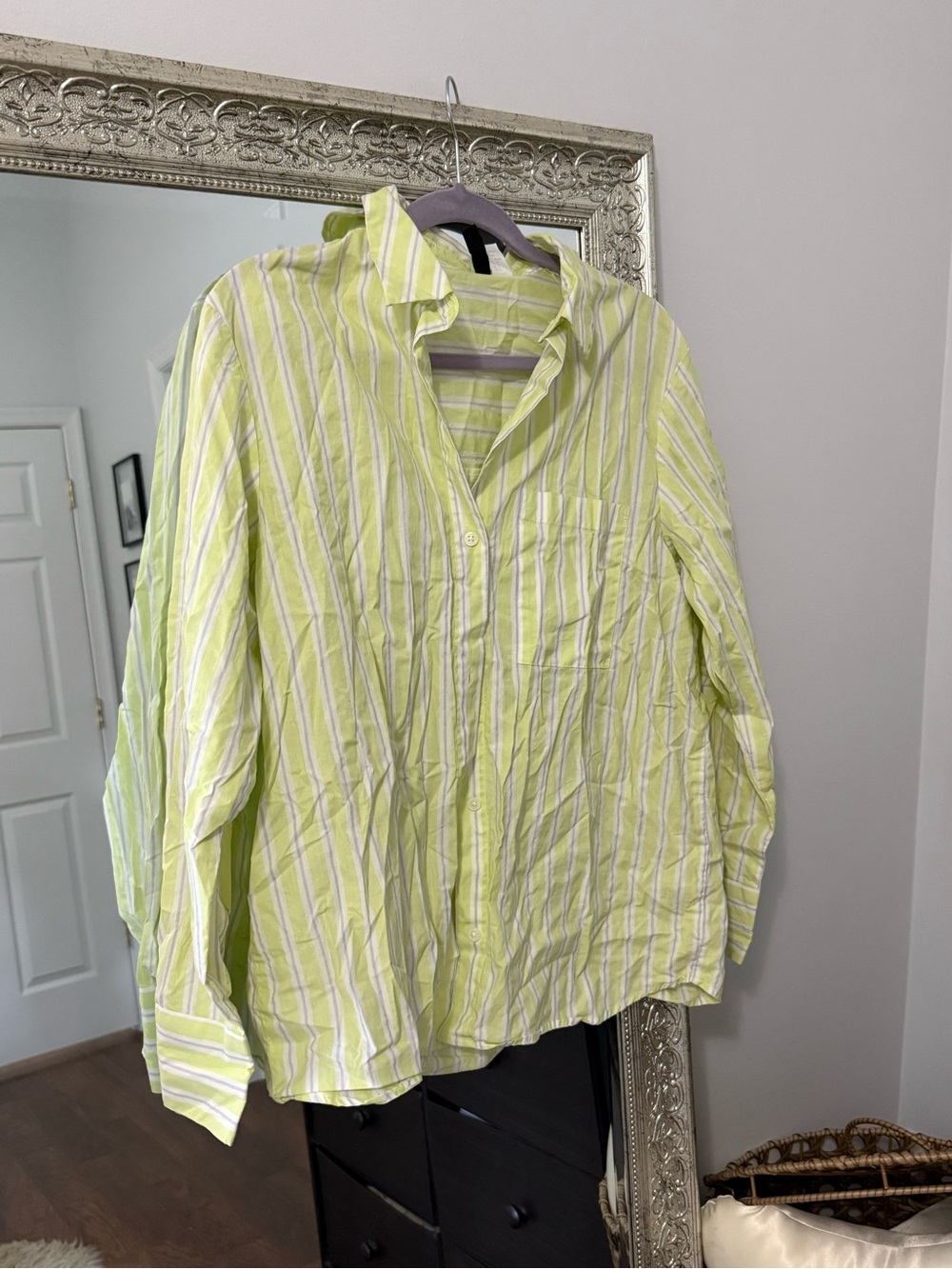 Divided Light Green Striped Button-Front Shirt Jacket